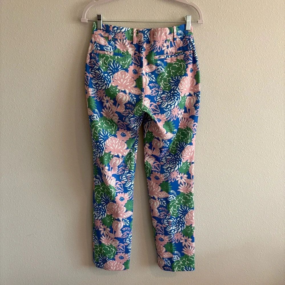 Tory Burch Sport Printed Tech Twill Golf Pants Women’s 0 Ribbon Bouquet Blue